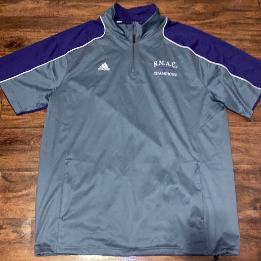Mens Adidas purple and gray short sleeve pullover 2XL